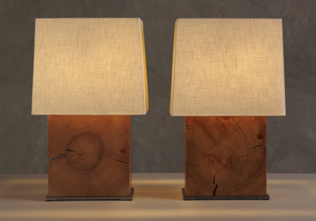 PAIR OF WOOD AND STEEL ARCHITECTURAL TABLE LAMPS