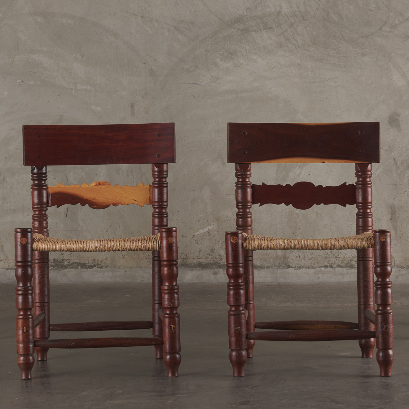 PAIR OF TROPICAL WOOD SIDE CHAIRS