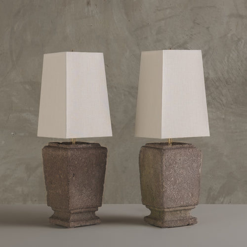 PAIR OF VOLCANIC ROCK URN TABLE LAMPS