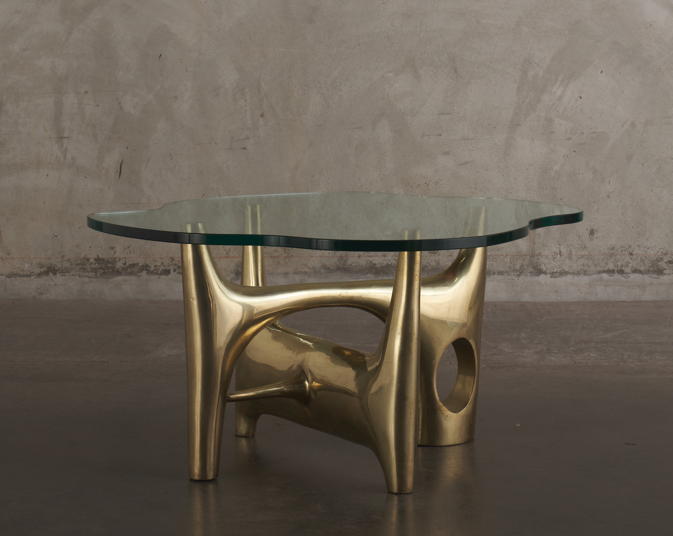 PHILIPPE HIQUILY BRASS COFFEE TABLE, c1970 (ATTRIBUTED)