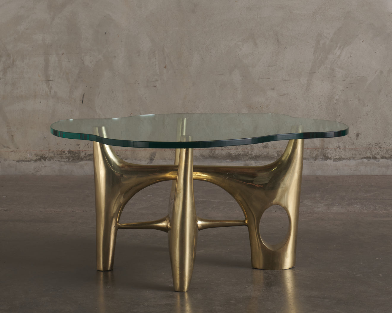 PHILIPPE HIQUILY BRASS COFFEE TABLE, c1970 (ATTRIBUTED)