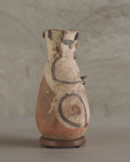 PRE COLUMBIAN CHANCAY POLYCHROME FIGURAL JAR, 800-1200 CE