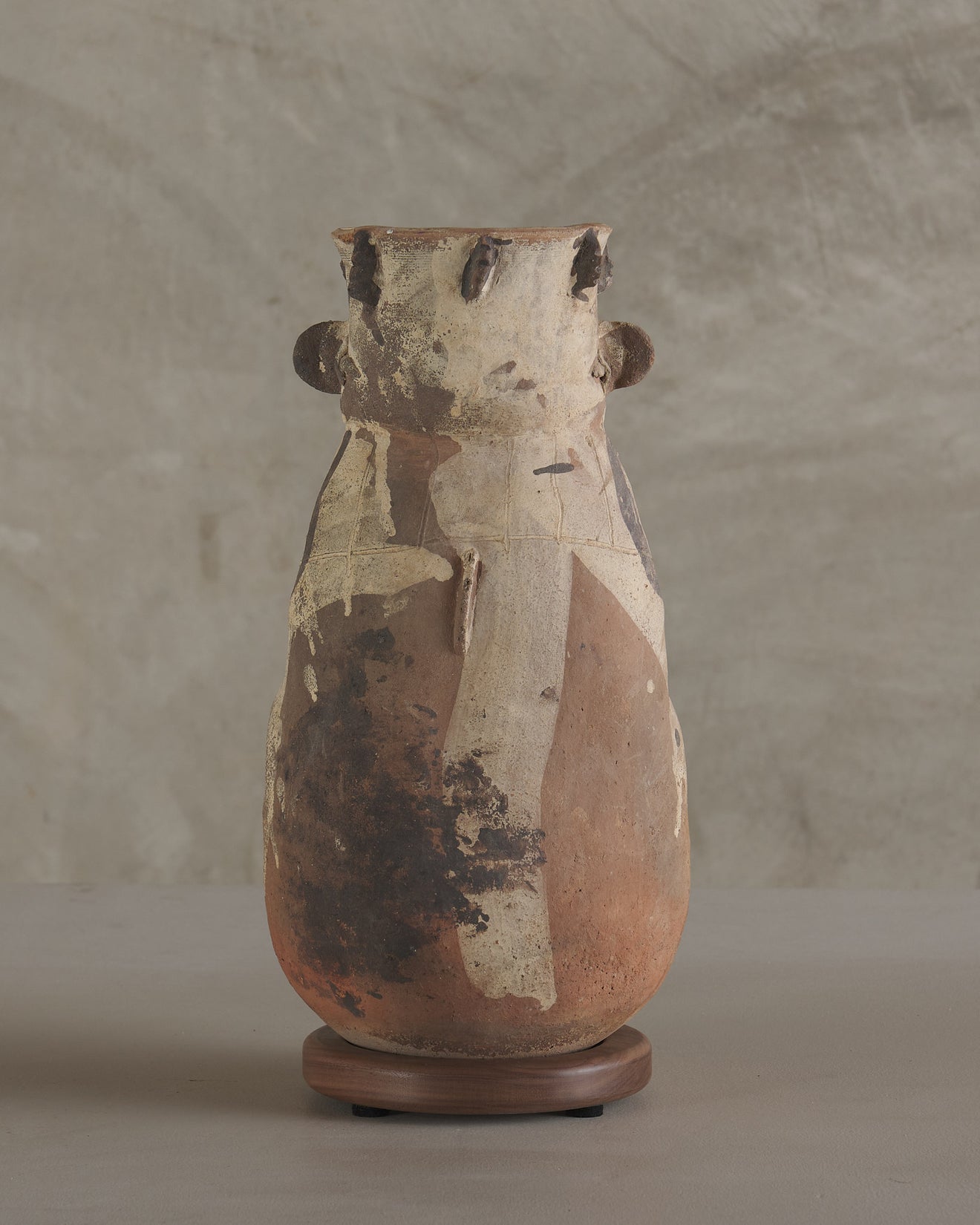 PRE COLUMBIAN CHANCAY POLYCHROME FIGURAL JAR, 800-1200 CE