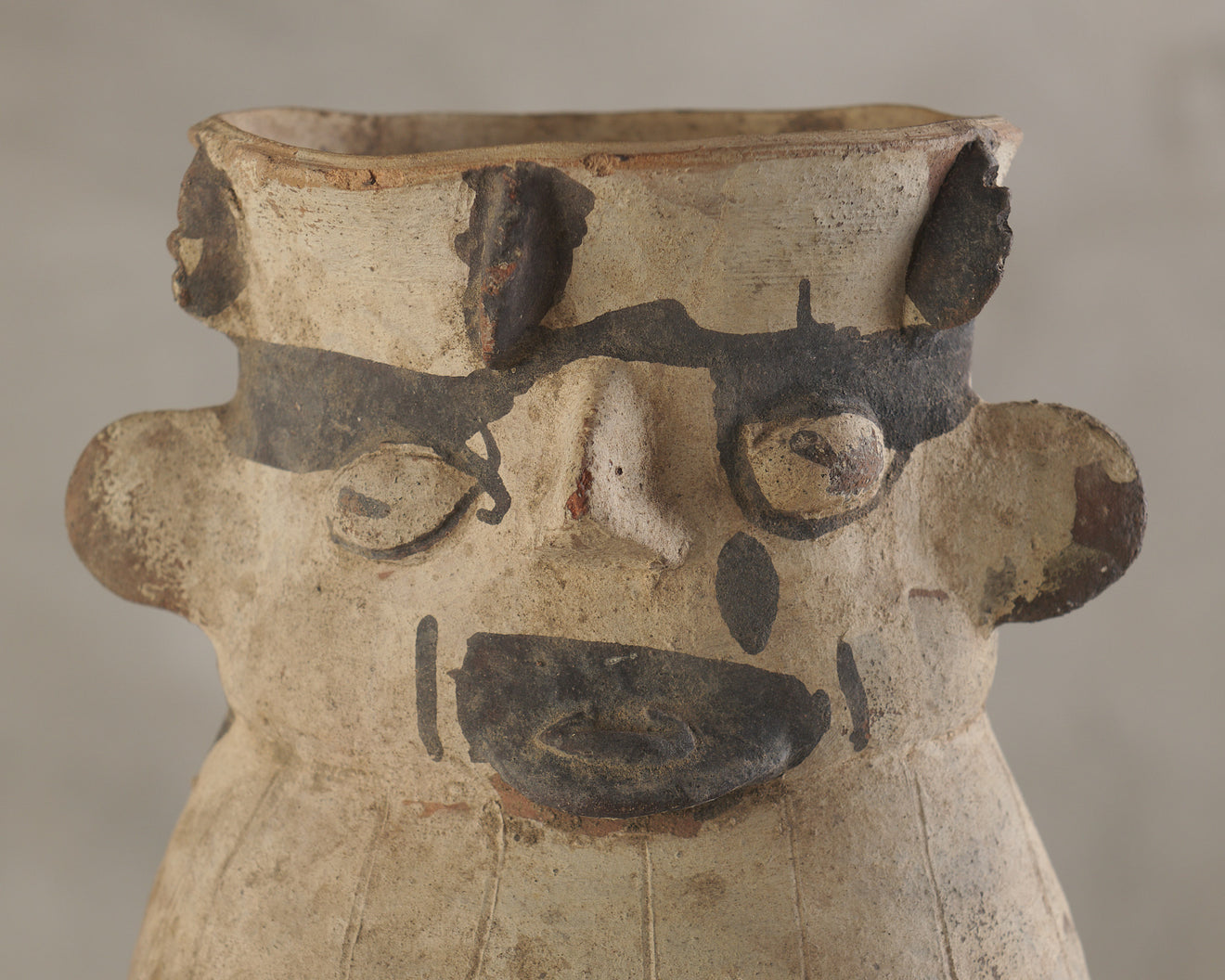 PRE COLUMBIAN CHANCAY POLYCHROME FIGURAL JAR, 800-1200 CE