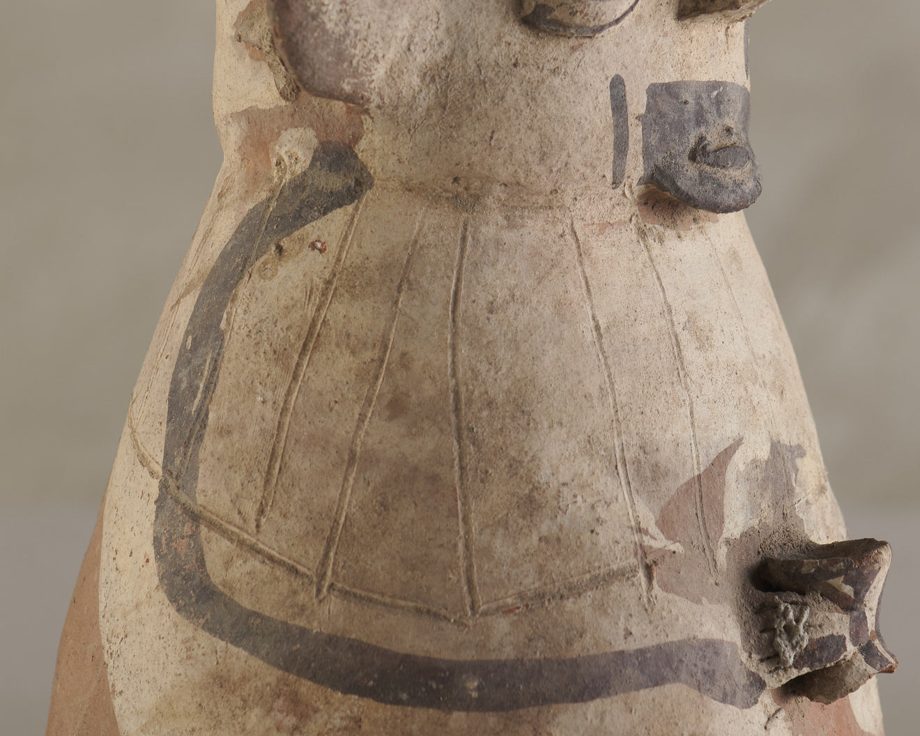 PRE COLUMBIAN CHANCAY POLYCHROME FIGURAL JAR, 800-1200 CE