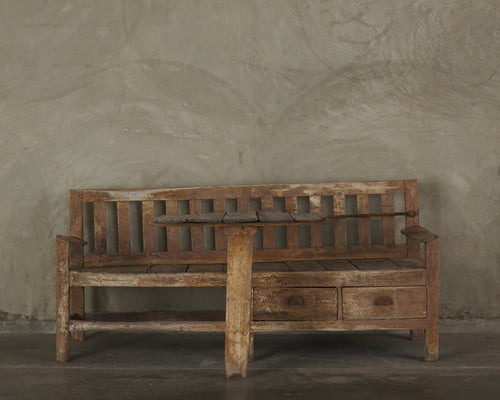 CONTINENTAL WELL WEATHERED BENCH AND ADJUSTABLE FOLDING TABLE