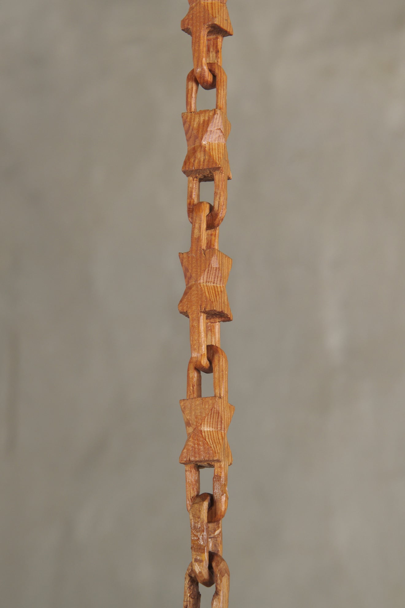 RUSTIC WOOD HANGING CANDELABRA WITH WOOD CARVED CHAIN, C1910