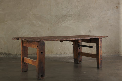 RUSTIC WORK TABLE WITH VICE