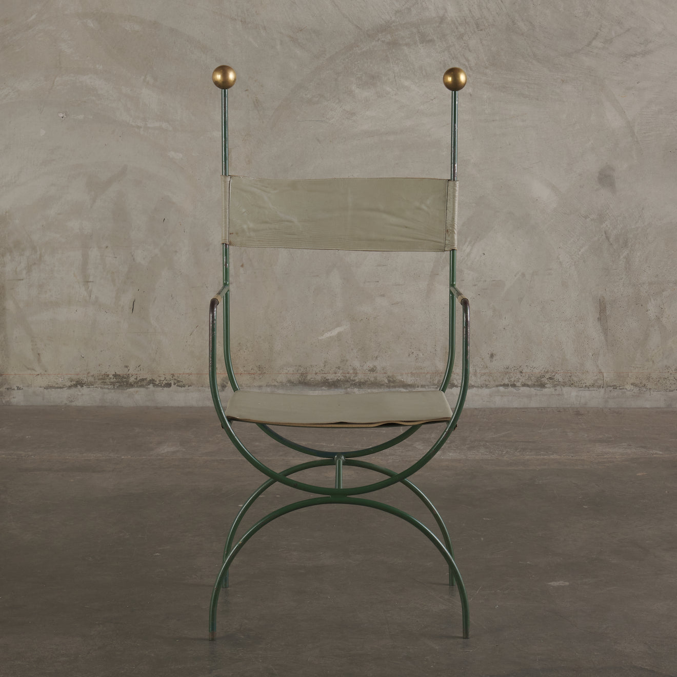 SET OF 4 FRENCH IRON & BRASS ARM CHAIRS, 1940