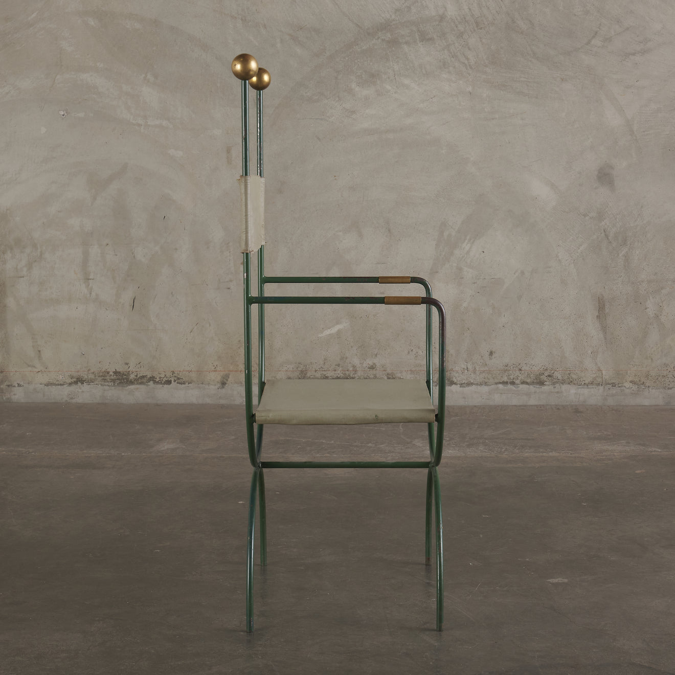 SET OF 4 FRENCH IRON & BRASS ARM CHAIRS, 1940