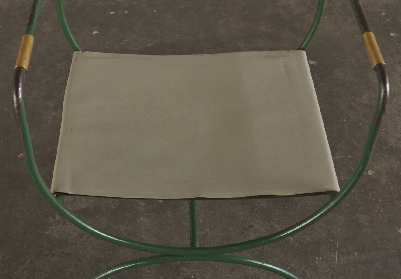 SET OF 4 FRENCH IRON & BRASS ARM CHAIRS, 1940