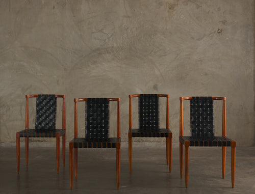 SET OF 4 LEATHER STRAP DINING CHAIRS BY TOMLINSON