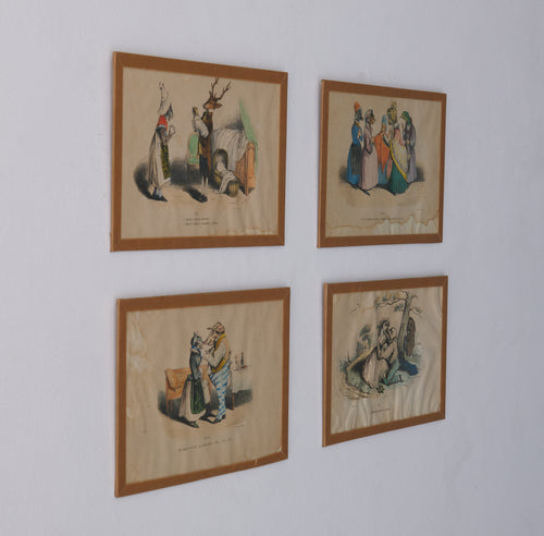 SET OF FOUR FRENCH ANIMAL CARICATURE PRINTS