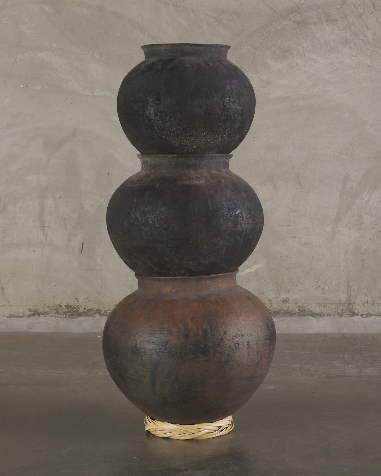 SET OF THREE OAXACAN STACKING CLAY VESSELS