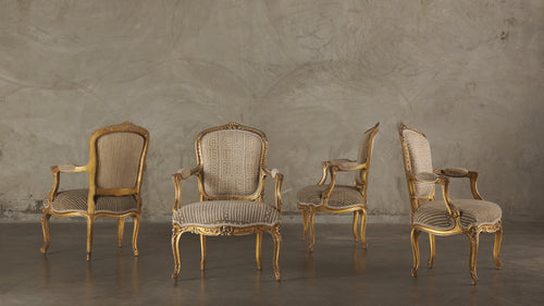 SET OF FOUR LOUIS XV CHAIRS WITH AFRICAN MUDCLOTH UPHOLSTERY