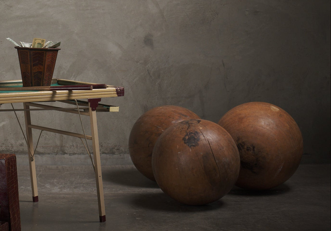 SET OF 3 SOLID WOOD SPHERES, 20TH C