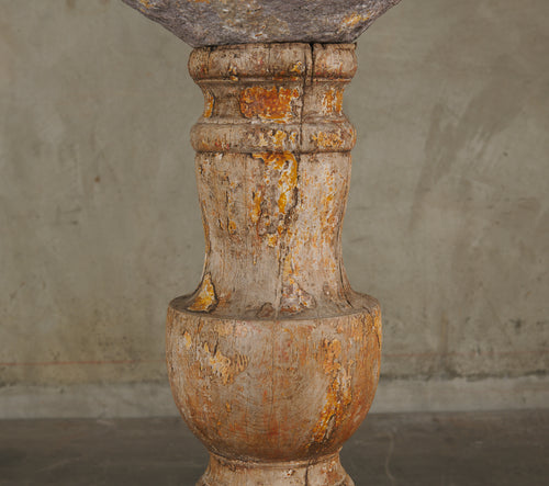 STONE BAPTISMAL FONT ON MESQUITE PEDESTAL