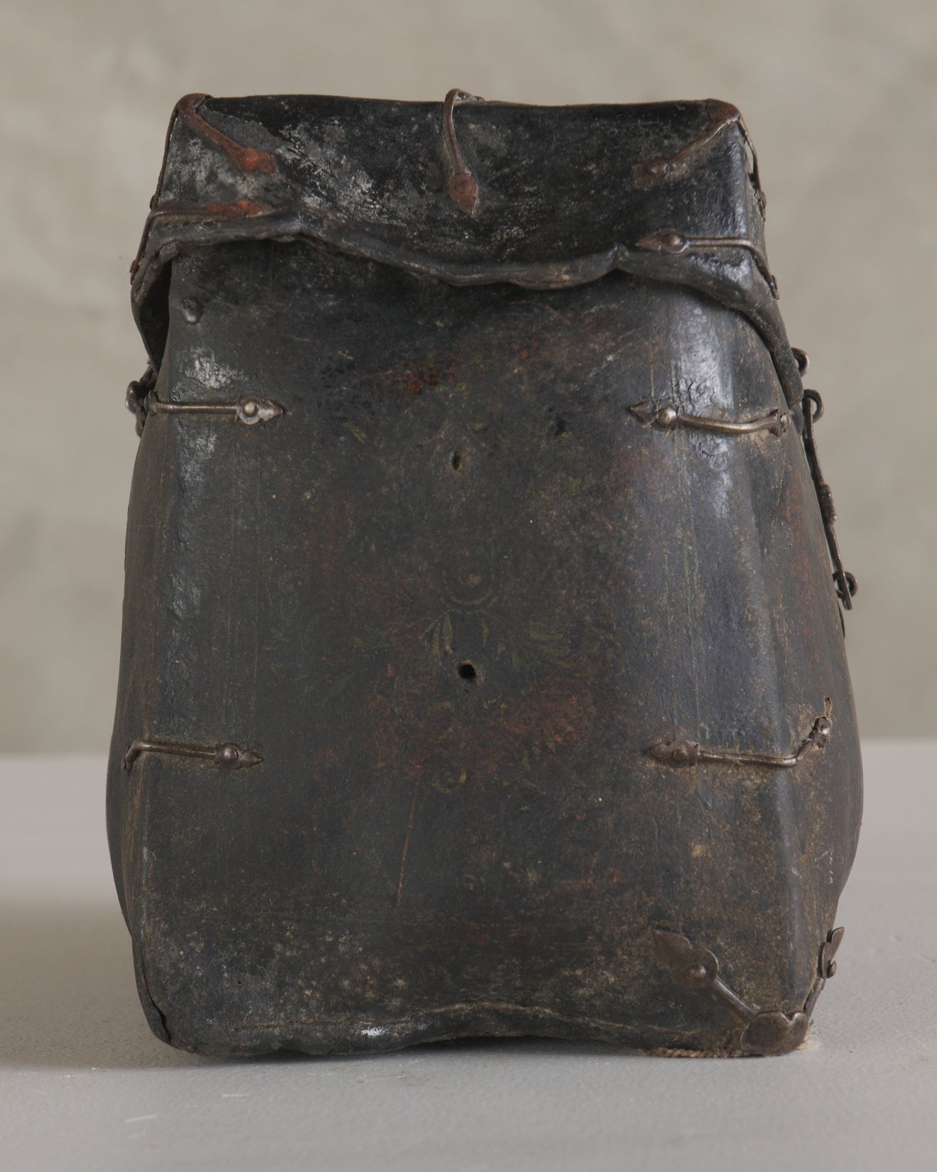 TIBETAN YAK LEATHER AND IRON SMALL BOX, 18th/19th CENTURY