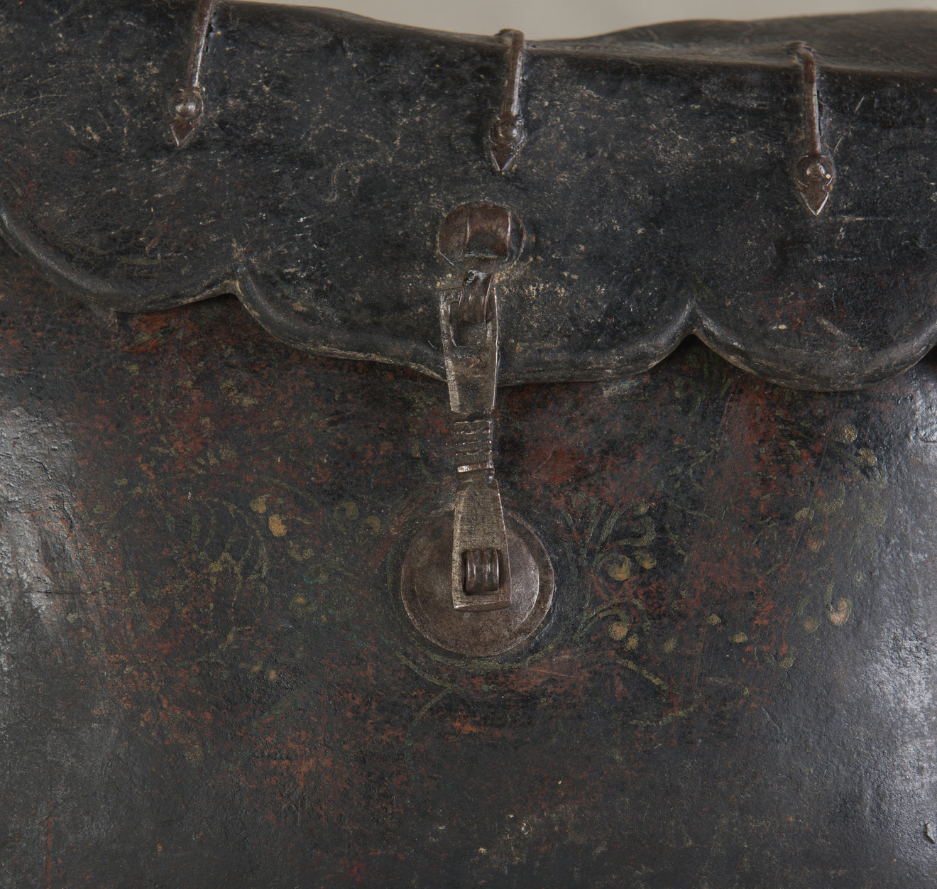 TIBETAN YAK LEATHER AND IRON SMALL BOX, 18th/19th CENTURY
