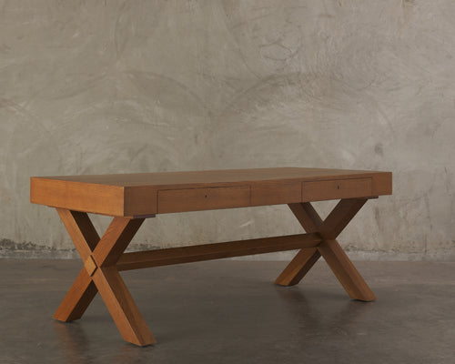 TWO DRAWER OAK DESK IN THE MANNER OF ROBSJOHN GIBBINGS