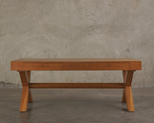 TWO DRAWER OAK DESK IN THE MANNER OF ROBSJOHN GIBBINGS