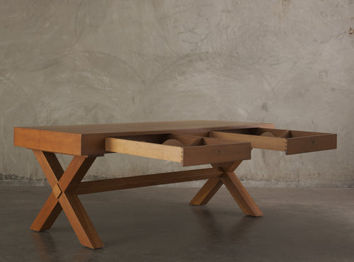 TWO DRAWER OAK DESK IN THE MANNER OF ROBSJOHN GIBBINGS