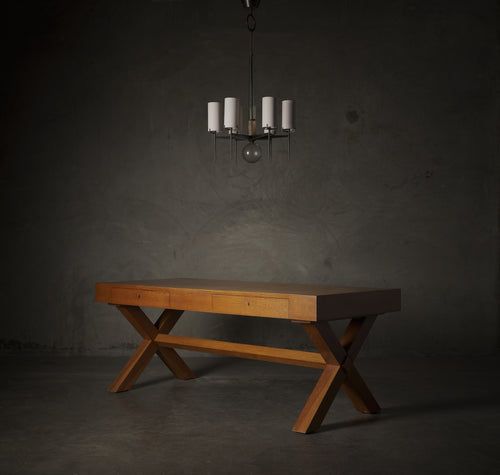 TWO DRAWER OAK DESK IN THE MANNER OF ROBSJOHN GIBBINGS