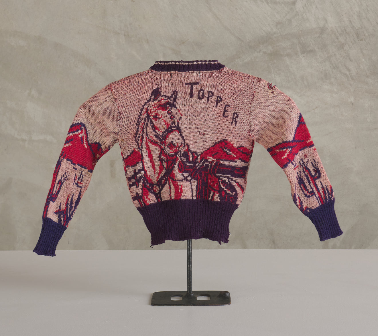 VINTAGE HOPALONG CASSIDY CHILD'S SWEATER ON STAND, 1940's