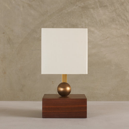 WALNUT BOUDOIR LAMP, BRASS BALL SERIES BY LIKA MOORE