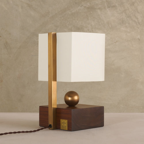 WALNUT BOUDOIR LAMP, BRASS BALL SERIES BY LIKA MOORE