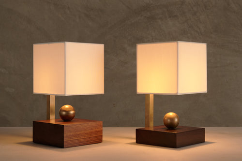 WENGE BOUDOIR LAMP, BRASS BALL SERIES BY LIKA MOORE