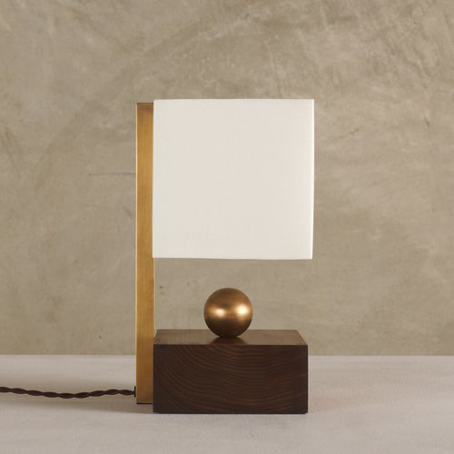 WALNUT BOUDOIR LAMP, BRASS BALL SERIES BY LIKA MOORE