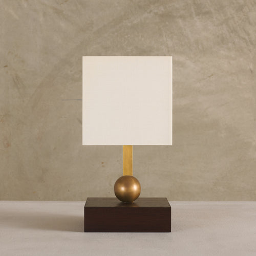 WENGE BOUDOIR LAMP, BRASS BALL SERIES BY LIKA MOORE