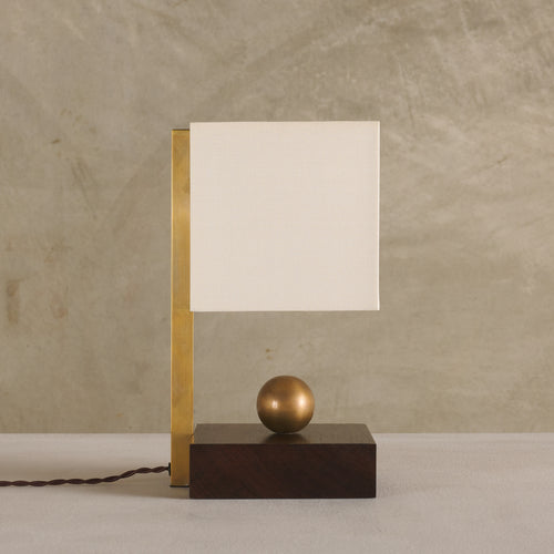 WENGE BOUDOIR LAMP, BRASS BALL SERIES BY LIKA MOORE