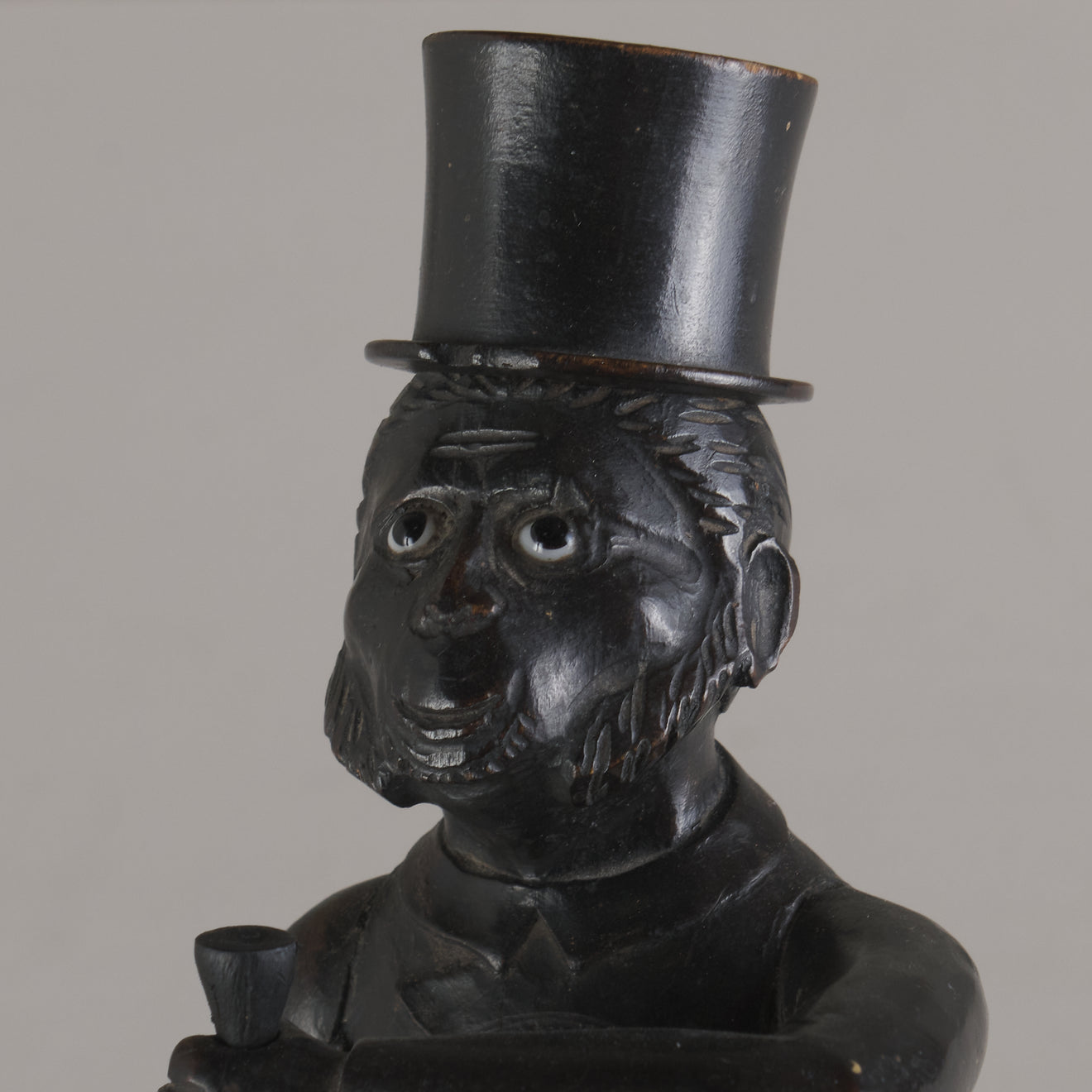 WHIMSICAL CARVED WOOD MONKEY FIGURE WITH TOP HAT AND CANE, C1910