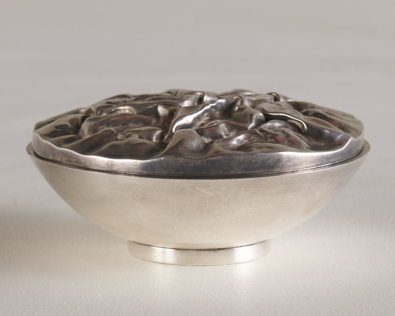 WRINKLED SILVER PLATED COPPER COVERED BOWL, 20th C