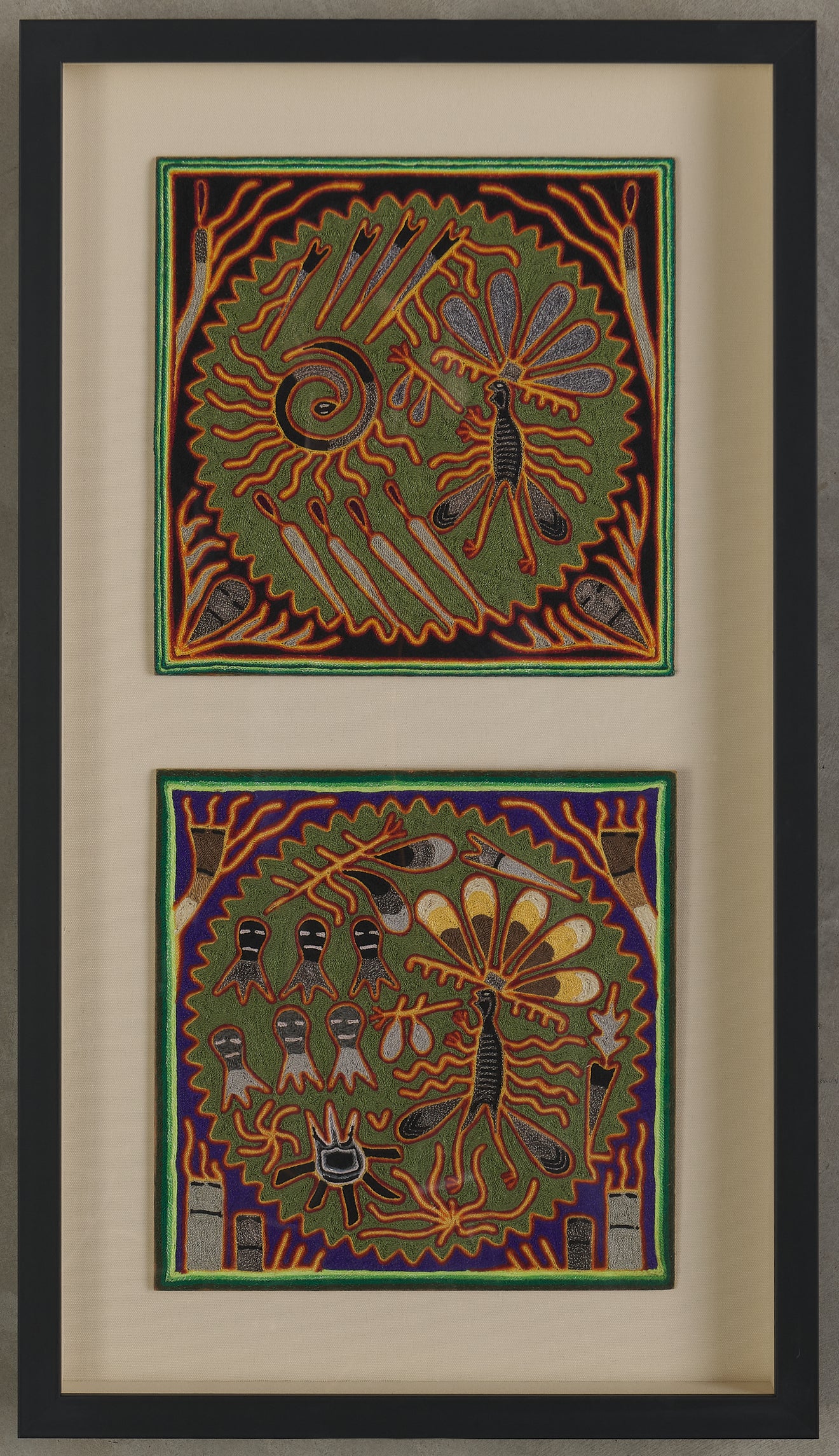 YARN PAINTINGS OF PEYOTE VISIONS BY HUICHOL SHAMAN