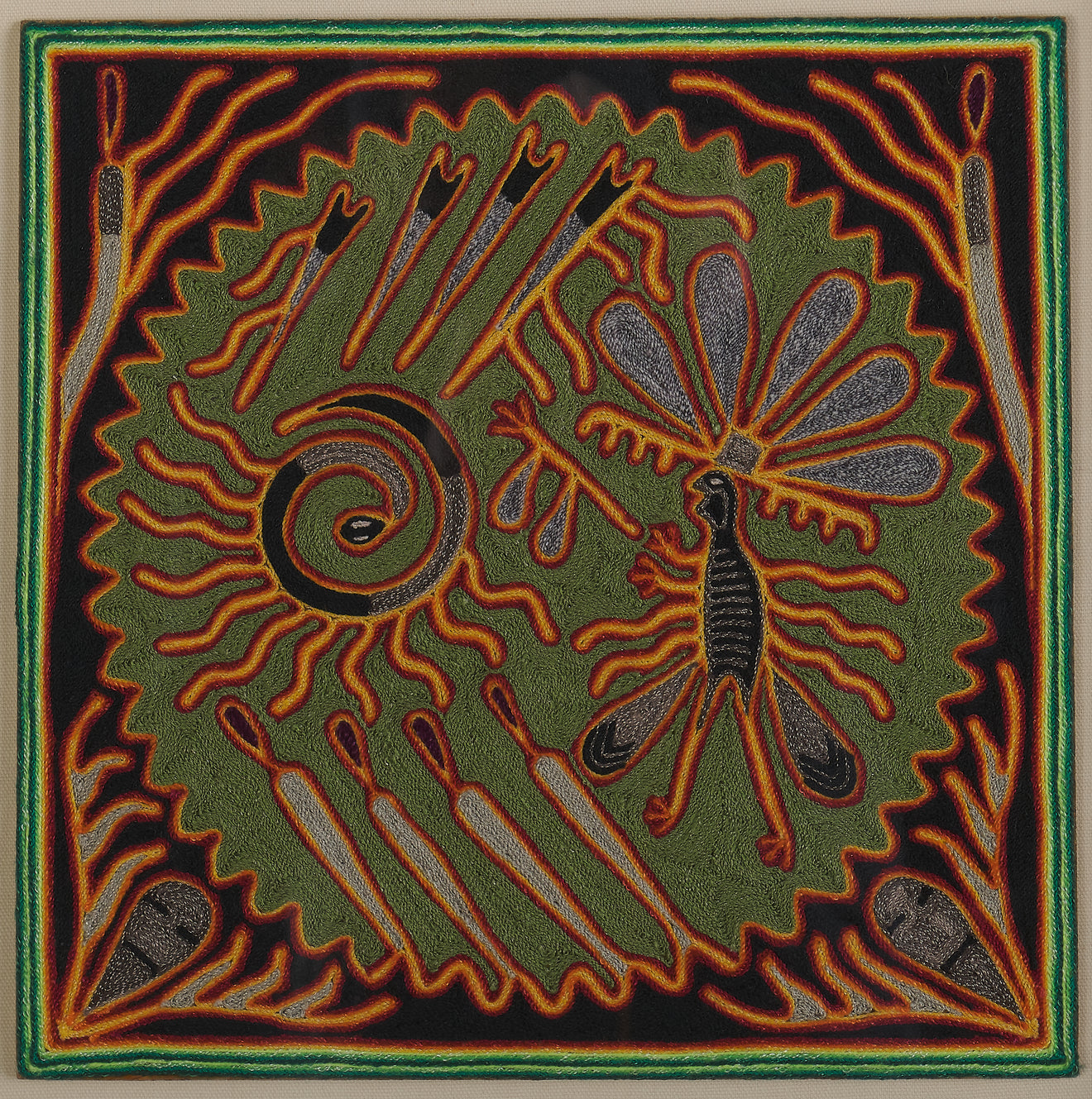 YARN PAINTINGS OF PEYOTE VISIONS BY HUICHOL SHAMAN