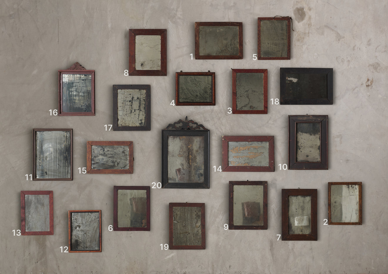 COLLECTION OF 20 FRAMED MIRRORS, C1910