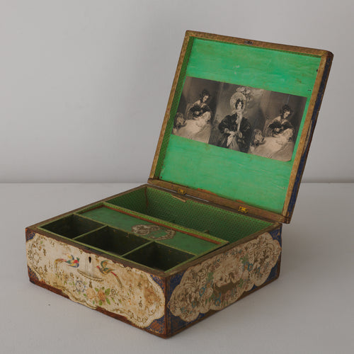 ANTIQUE AMERICAN DECOUPAGE SEWING BOX