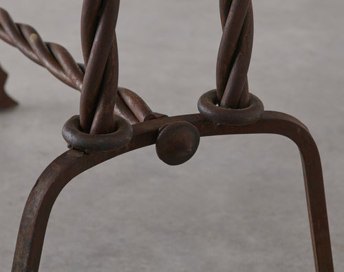 FRENCH IRON AND TRAVERTINE SIDE TABLE