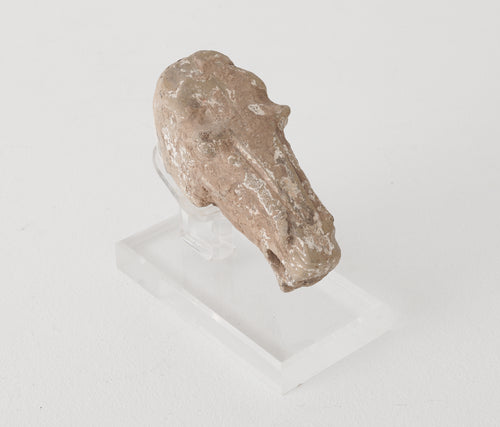 POTTERY HORSE HEAD FRAGMENT ON LUCITE BASE , A