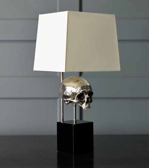 Skull Table Lamp, Nickel Plated